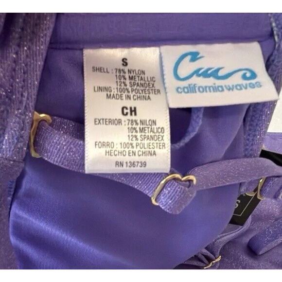 California Waves 2 Piece Bikini Small Purple‎ Sparkle Fabric Bandeau Top (f1) - Picture 6 of 7